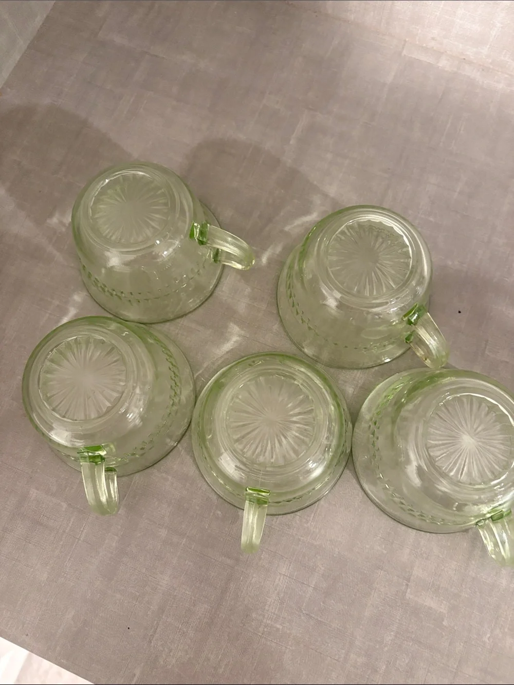 Anchor Hocking Vintage Set of 5 Uranium Glass Tea Cups